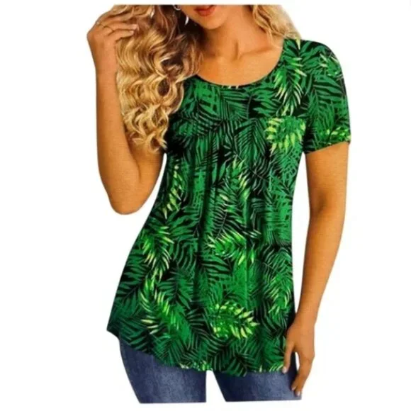 Women’s palm short sleeve, pleated tunic blouse, small - Picture 3 of 5